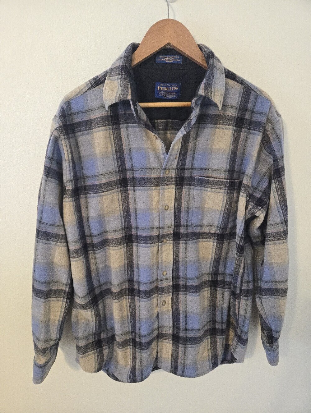 Pendleton Long Sleeve Button Plaid Virgin Wool Shirt Mens Large